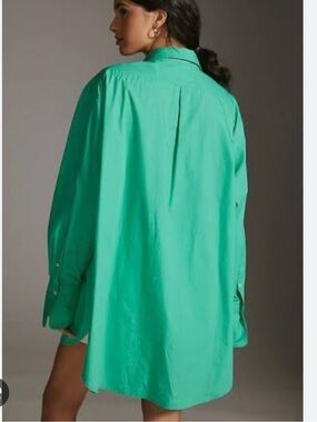 Oversized Green Button-Up Shirt and shorts